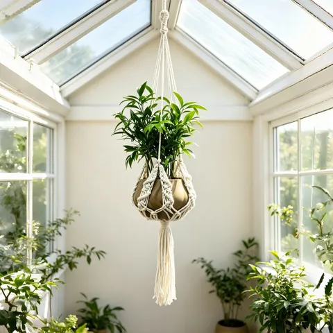 Colgador de Plantas de Macramé de Cordón de Algodón Hecho a Mano Cesta Colgante Tejida Borla Soporte para Maceta Decoración