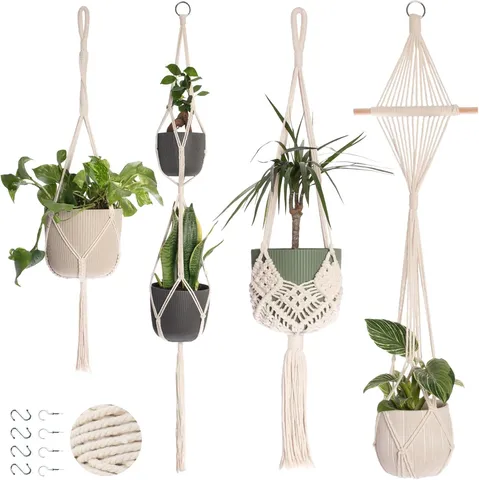 Bohemian Hand Woven Cotton Rope Plant Hanger Indoor Balcony Hanging Basket Net Pot Holder Home Garden Decor