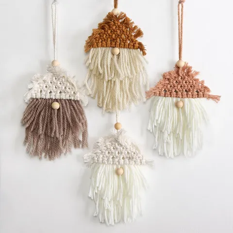Handmade Woven Gnome Christmas Tree Ornament Boho Santa Claus Hanging Pendant Holiday Home Decor Festival Party Supplies