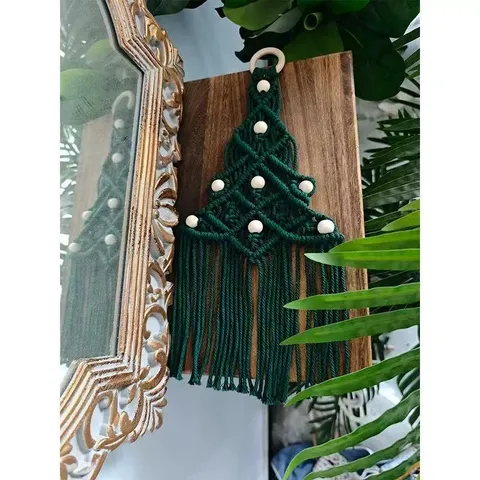 Handmade Woven Cotton Rope Christmas Tree Wall Hanging Tapestry Boho Holiday Home Bedroom Wall Decor