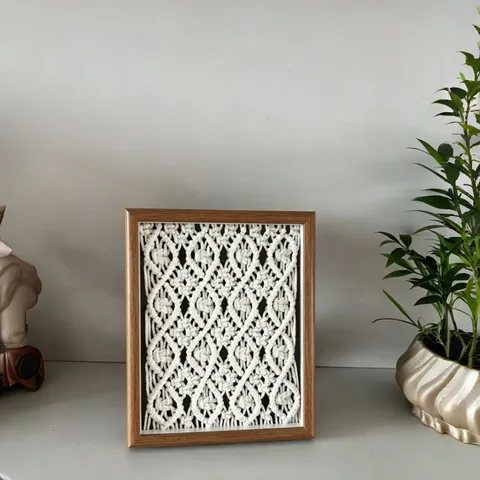 Bohemian Handmade Woven Tapestry Photo Frame Nordic Style Desktop Ornament Wall Hanging Walnut Wood Home Decor