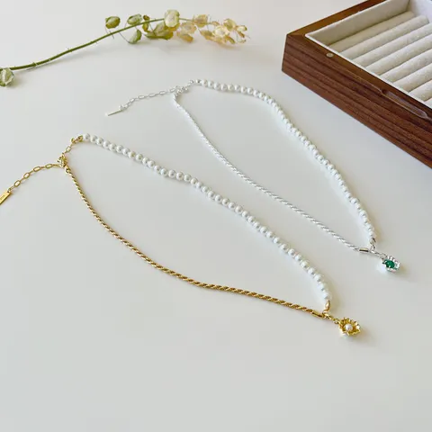 925 Sterlingsilber Künstliche Perle Halskette Für Damen Koreanische Kordelkette Strass Muschel Anhänger Choker Schmuck