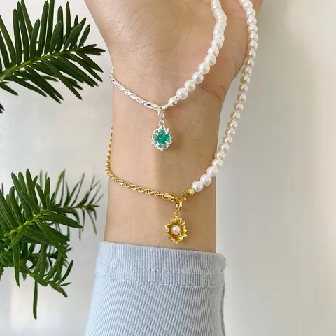 925 Sterlingsilber Künstliche Perle Halskette Für Damen Koreanische Kordelkette Strass Muschel Anhänger Choker Schmuck