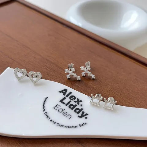 Koreanisch 925 Sterlingsilber Ohrstecker-Stift Ohrstecker Filigran Strass Herz Kreuz Krone Ohrringe Für Damen Täglichen Schmuck Geschenk