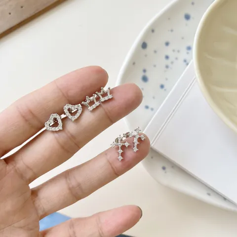 Koreanisch 925 Sterlingsilber Ohrstecker-Stift Ohrstecker Filigran Strass Herz Kreuz Krone Ohrringe Für Damen Täglichen Schmuck Geschenk