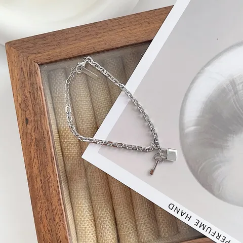 Trendsettest 925 Sterling Zilver Slot En Sleutel Hanger Charm Armband Ins Stijl Zware Vergulde Schakelketting Sieraden Voor Vrouwen