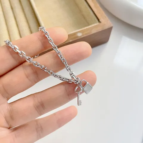 Trendsettest 925 Sterling Zilver Slot En Sleutel Hanger Charm Armband Ins Stijl Zware Vergulde Schakelketting Sieraden Voor Vrouwen