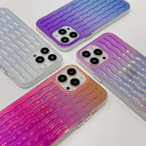 Ins Style Holographic Laser Gradient Wave Pattern Silicone Phone Case Electroplated Colorful Shockproof Back Cover For Apple iPhone