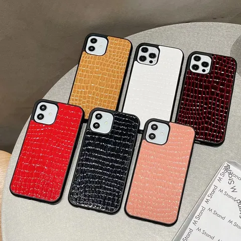 Funda de Teléfono de Imitación de Cuero con Patrón de Cocodrilo Cubierta Posterior Protectora de Silicona Anticaídas para iPhone