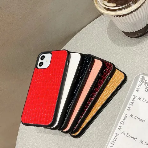 Funda de Teléfono de Imitación de Cuero con Patrón de Cocodrilo Cubierta Posterior Protectora de Silicona Anticaídas para iPhone