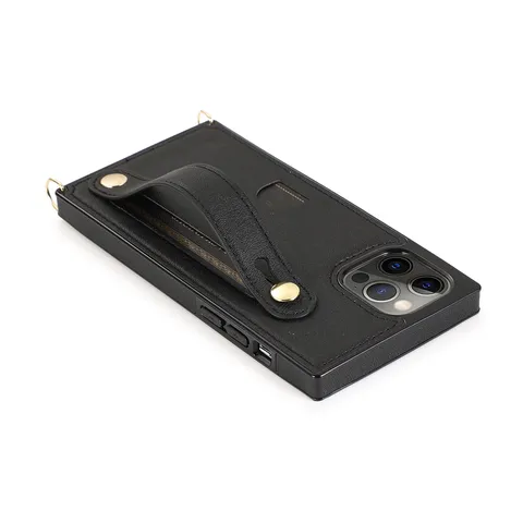 Funda de Teléfono con Portatarjetas y Cordón Cruzado Cubierta de Cartera de Cuero PU Con Correa para el Cuello Para iPhone 16 Pro Max Samsung S24 FE S25 Ultra