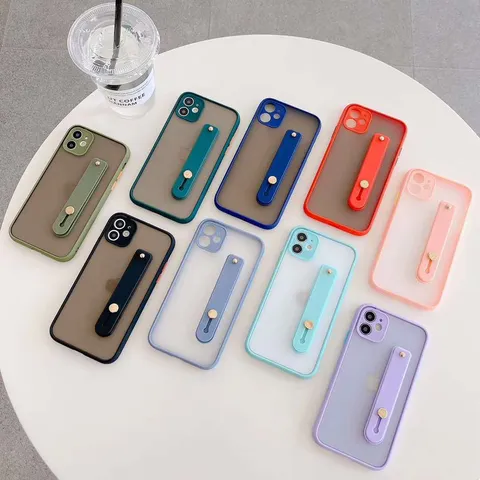 Solid Color TPU Shockproof Protective Phone Case With Multi Functional Wriststrap Kickstand Full Coverage Shell For Apple iPhone