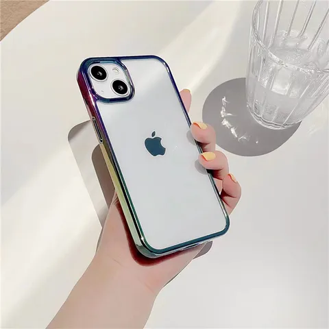 Gradient Electroplated Edge Transparent Phone Case Shockproof PC TPU Hybrid Protective Back Cover Compatible With iPhone
