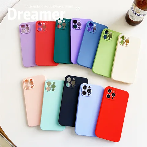 Funda de Teléfono de Silicona de Color Sólido Protección de Lente de Cámara Borde Recto Carcasa Trasera Compatible Con iPhone