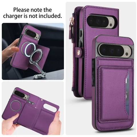 Custodia Telefono Portafoglio in Pelle PU TPU Business Con Cover Posteriore Magnetica Rimovibile Slot Carte Tasca Cerniera Tracolla Supporto per Google Pixel