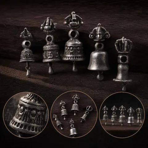 Tibetan Nepal Style Alloy Vajra Bell Small Charm Antique Silver Finish For Buddhist Bracelet Necklace Craft DIY Jewelry Findings