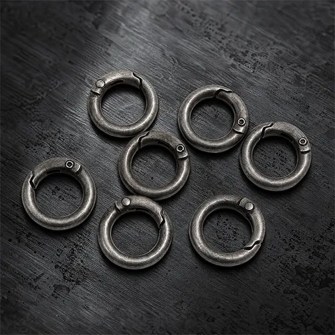 Vintage Retro Geometric Alloy Spring O-Ring Open Gate Clasp Matte Antique Silver Round Keychain Necklace Connector DIY Jewelry Making Findings