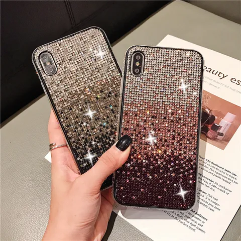 Luxurious TPU Rhinestone Phone Case Starry Sky Gradient Shiny Protector Back Cover For iPhone Series Daily Party Use Universal
