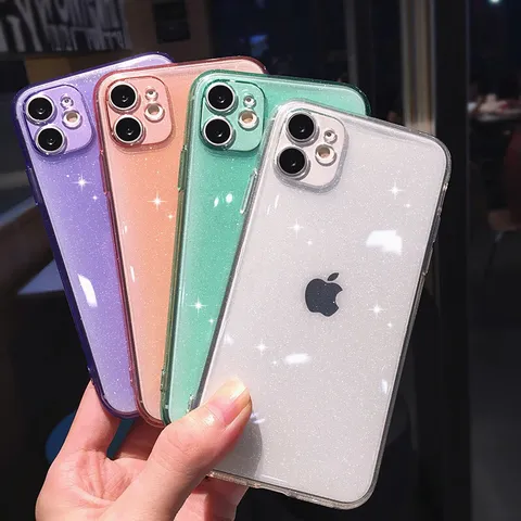 Fashion Glitter Silicone TPU Phone Case Full Coverage Protection Candy Color Clear Back Cover For iPhone Series