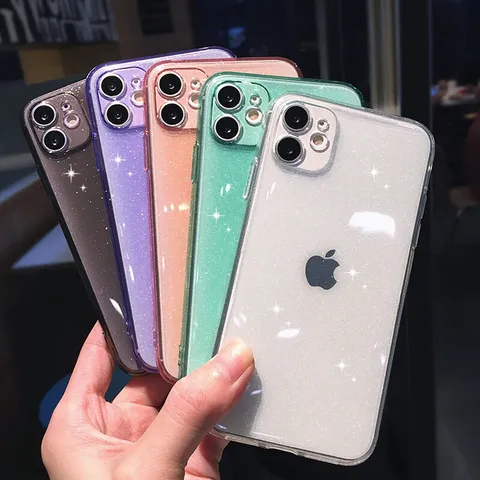 Fashion Glitter Silicone TPU Phone Case Full Coverage Protection Candy Color Clear Back Cover For iPhone Series