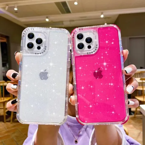 Fashion Glitter Sequins Silicone Phone Case Dreamy Anti-Drop Back Cover Protector Fit For Apple iPhone Series