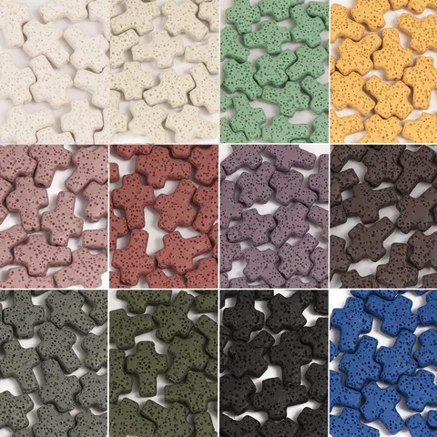 Natural Stone Cross Beads Lava Rock Loose Spacer Beads For DIY Bracelet Necklace Making Craft Minimalist Jewelry Components