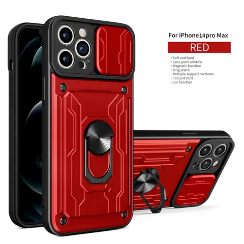 Funda de Teléfono de Armadura Anticaída Con Protección de Lente Deslizante Soporte de Anillo Magnético Para iPhone 17 16 15 14 13 Pro Max Carcasa de TPU PC