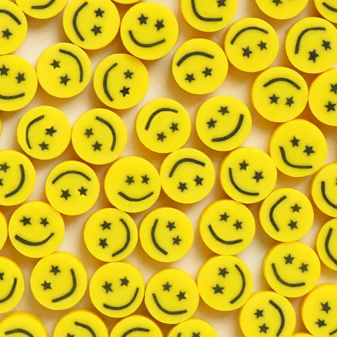 Polymer Clay Smiley Face Beads Star Eye Yellow Loose Beads For DIY Bracelet Necklace Jewelry Making Hand Woven Craft Materials