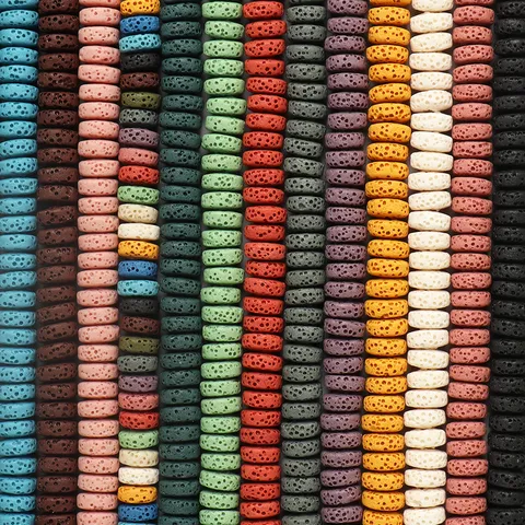 Natural Lava Stone Flat Round Beads Loose Ring Beads Porous Donut Shape For DIY Bracelet Necklace Making Craft Jewelry Accessories