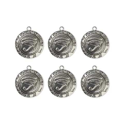 Ciondolo Rotondo in Lega Argento Antico Occhio del Diavolo Componenti per Bigiotteria Medaglione Inciso Mistico per Creazione Gioielli Collane Braccialetti Materiale DIY