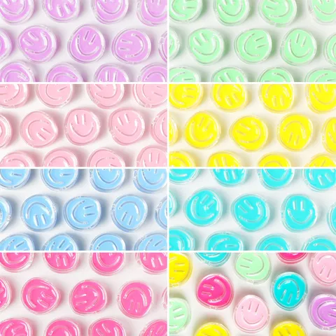 Cute Acrylic Smiley Face Loose Beads Transparent Colorful Round Disc Beads For DIY Jewelry Making Bracelet Necklace Craft Materials