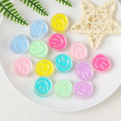 Cute Acrylic Smiley Face Loose Beads Transparent Colorful Round Disc Beads For DIY Jewelry Making Bracelet Necklace Craft Materials