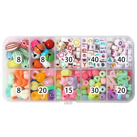 Cuentas de Alfabeto de Acrílico Estrellas de Colores Campanas Lazos Kit de Manualidades Fai da Te Caja de Dieci Compartimentos Cuentas Sueltas para Hacer Pulseras Collares