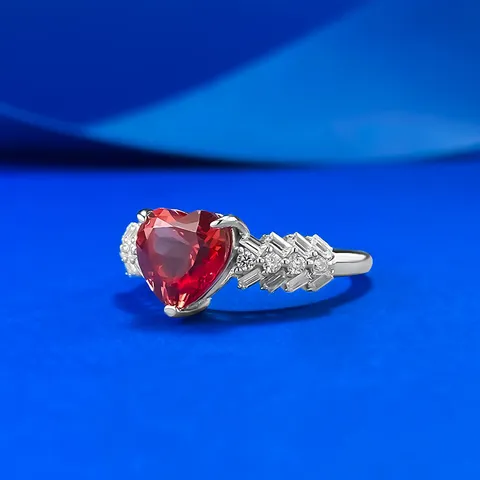 925 Sterlingsilber Herzform Sonnenuntergang Rot Laborgezüchteter Saphir Ring Für Damen Luxus Eingelegter Strass Verlobung Hochzeit Schmuck