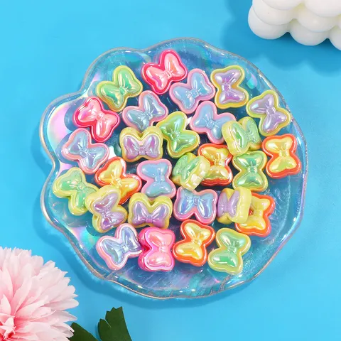 Cuentas Sueltas de Lazo de Acrílico Chapado Holográfico Colorido Material de Fabricación de Joyas DIY para Pulsera Collar Tejido a Mano