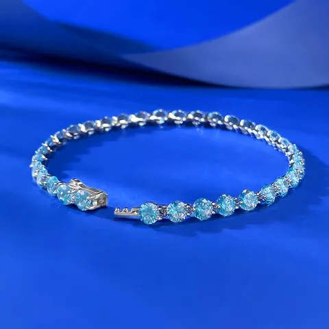 Bracciale Tennis in Argento Sterling 925 Blu Mare Chiaro con Strass per Donna Elegante Bracciale a Catena con Diamanti Fluttuanti
