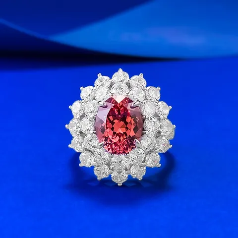 925 Sterling Zilver Ovaal Padparadscha Rozeachtig Oranje Edelsteen Ring Luxe Dubbellaags Sieraden Ring voor Vrouwen