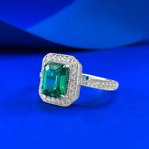 S925 Sterling Zilveren Rechthoekige Tsavoriet Groene Edelsteen Ring Met Milgrain Rand Retro Elegante Sieraden Voor Dames