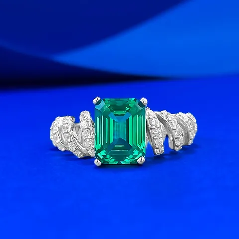 925 Sterling Zilver Tsavoriet Groene Ring Emerald Slijpvorm Lab Gemaakte Edelsteen Luxe Gedraaide Ring Strass Sieraden Voor Vrouwen Cadeau