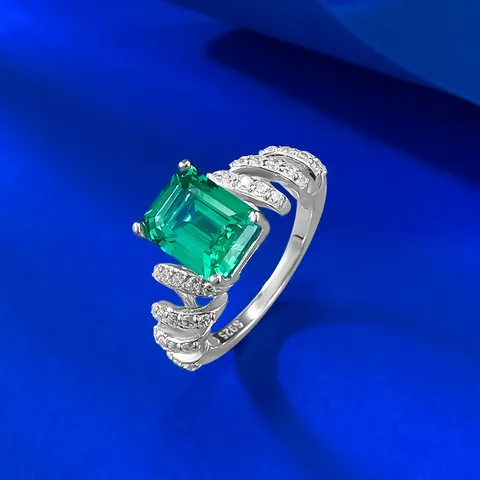 925 Sterling Zilver Tsavoriet Groene Ring Emerald Slijpvorm Lab Gemaakte Edelsteen Luxe Gedraaide Ring Strass Sieraden Voor Vrouwen Cadeau