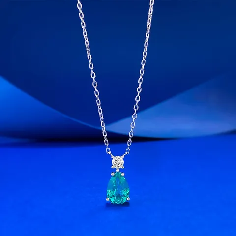 Élégant Collier Pendentif en Argent Sterling 925 Pierre de Couleur Paraïba Goutte d'Eau Strass Bijoux pour Femmes