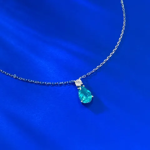 Élégant Collier Pendentif en Argent Sterling 925 Pierre de Couleur Paraïba Goutte d'Eau Strass Bijoux pour Femmes