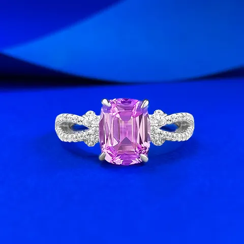 Luxury 925 Sterling Silver Lab-Created Pink Sapphire Ring For Women Elegant Bow Design Cushion Cut Rhinestone Party Jewelry