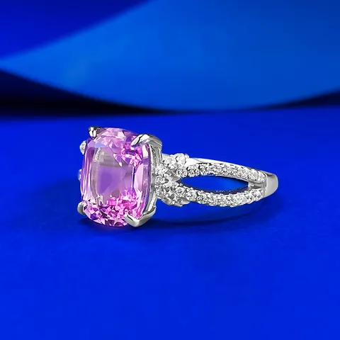 Luxury 925 Sterling Silver Lab-Created Pink Sapphire Ring For Women Elegant Bow Design Cushion Cut Rhinestone Party Jewelry