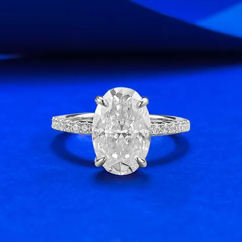 S925 Sterlingsilber Moissanit Ring D Farbe Oval Vier Zinken Halb Ewigkeit Ring Damen Schmuck Geschenk GRA Zertifikat