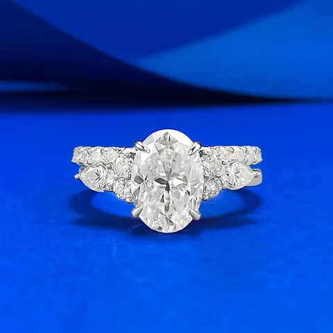 GRA S925 Argent Sterling Moissanite Bague Empilable Set Ovale Quatre-Griffes D Couleur Incrusté Solitaire Bague Pour Femme Bijoux Cadeau