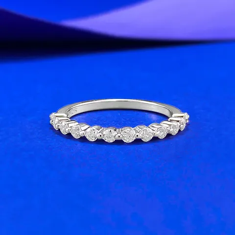 S925 Sterlingsilber Moissanit Halbe Ewigkeit Ring Rund Brillantschliff Moissanit Stapelbarer Reihenring Ehering Für Damen GRA Zertifikat Schmuck