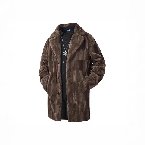 Men's Winter Faux Mink Fur Overcoat Casual Long Trench Coat Thickened Warm Lapel Single Breasted Jacket