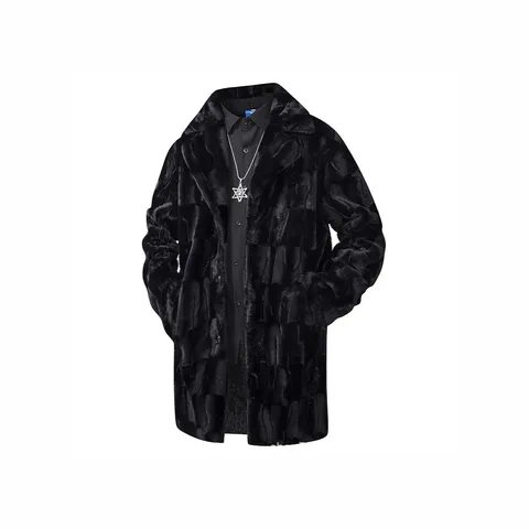 Men's Winter Faux Mink Fur Overcoat Casual Long Trench Coat Thickened Warm Lapel Single Breasted Jacket