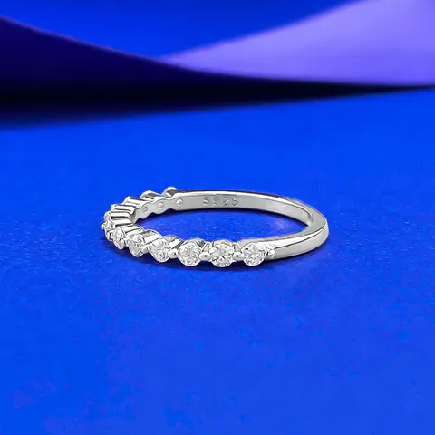S925 Sterlingsilber Moissanit Halbe Ewigkeit Ring Rund Brillantschliff Moissanit Stapelbarer Reihenring Ehering Für Damen GRA Zertifikat Schmuck